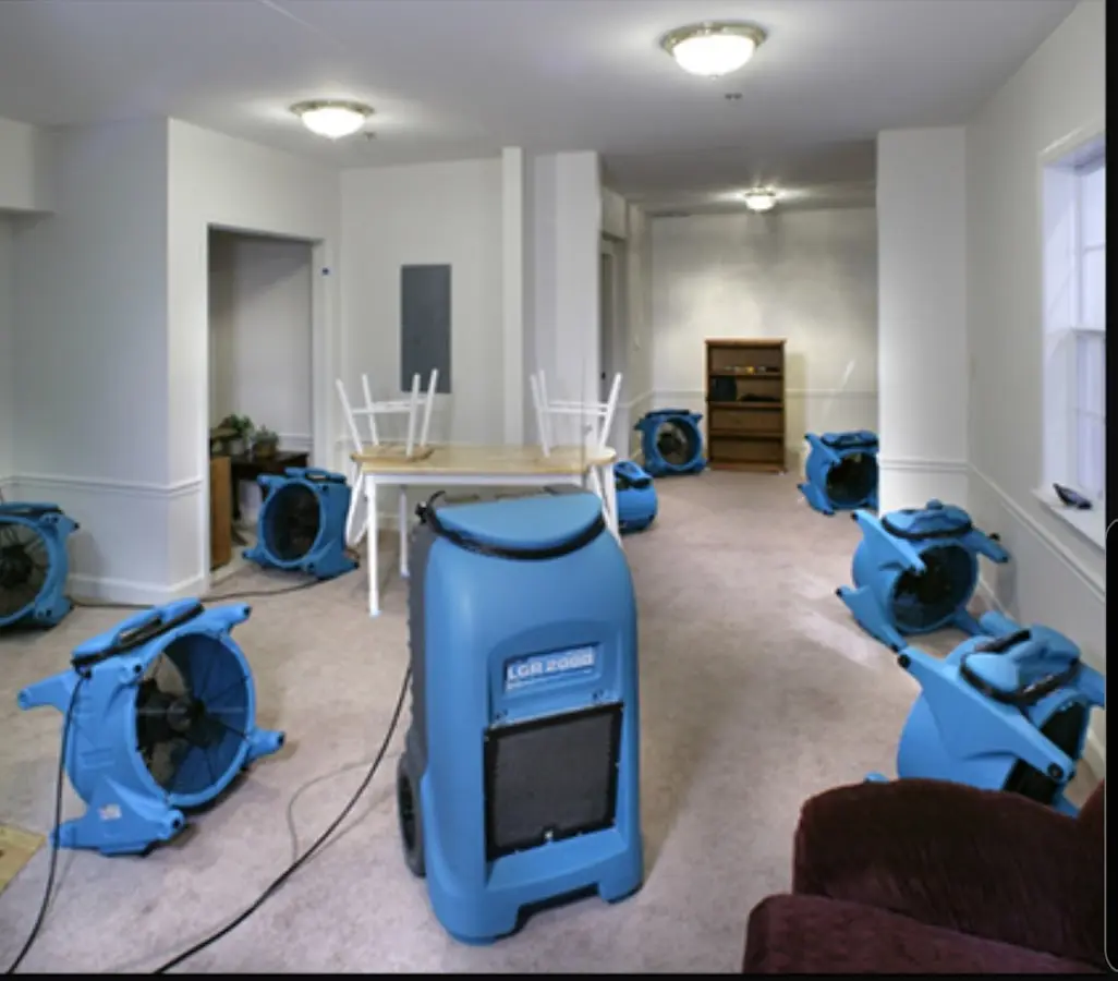 Air movers and dehumidifier setup for Water Damage Restoration in La Grange Park
